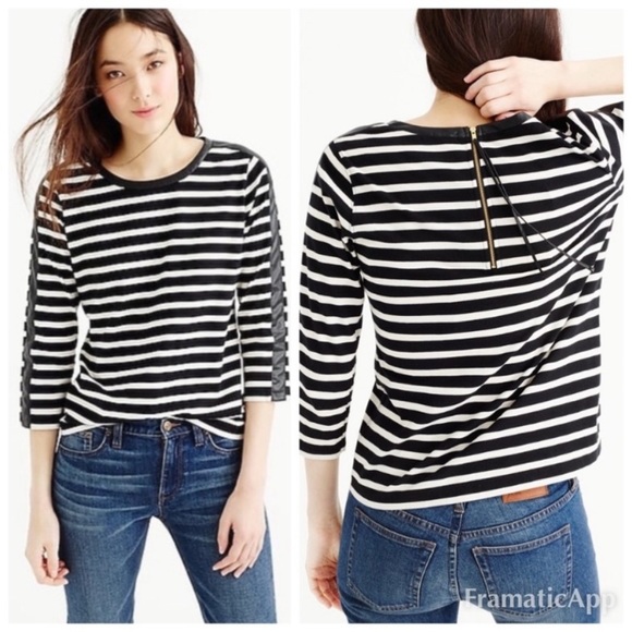 J. Crew Tops - J. Crew Striped Top With Faux Leather Details S